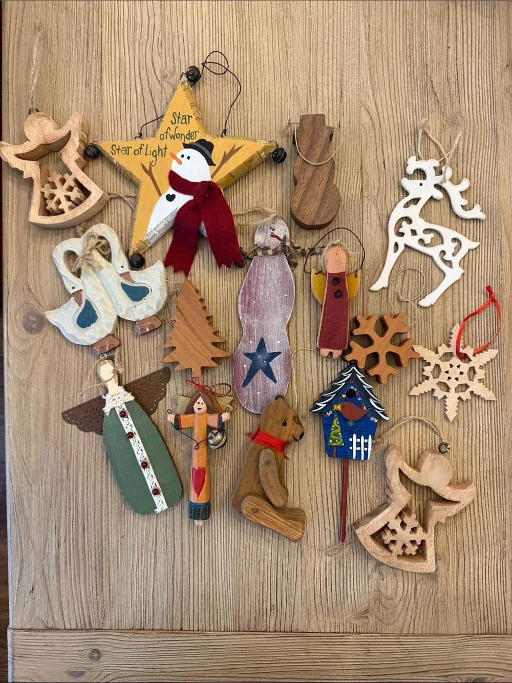 Vintage Wood Christmas Ornament Bundle Lot of 15